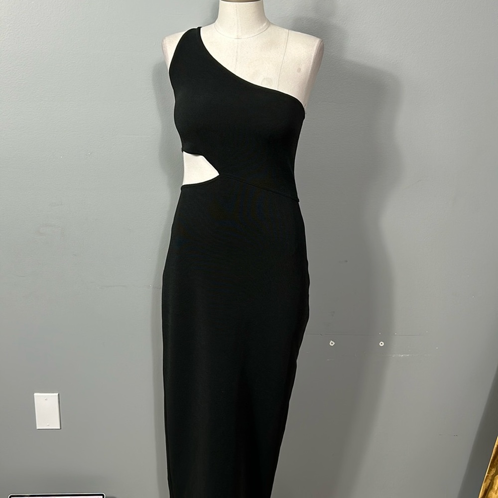 Hugo Buscati 90s Black Cutout Midi BodyCon Dress